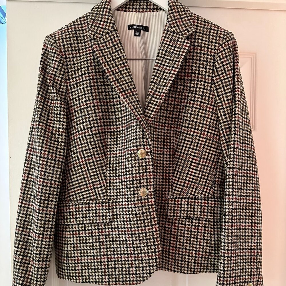 J. Crew Factory Schoolboy Wool-Blend Houndstooth Blazer Size 14